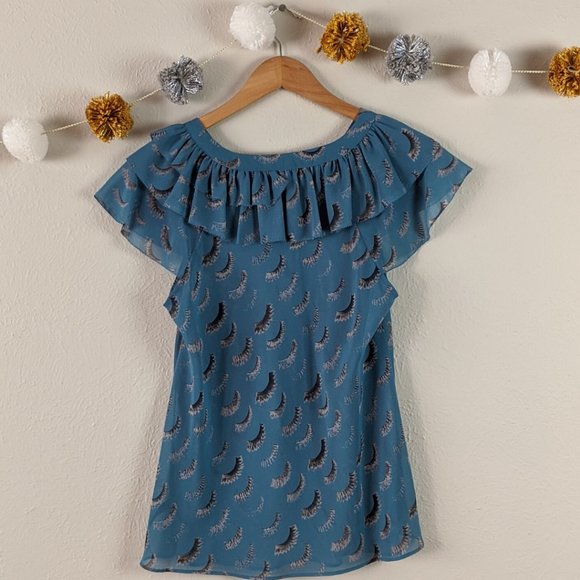 Eyelash Print Ruffle Blouse Small - Picture 5 of 8